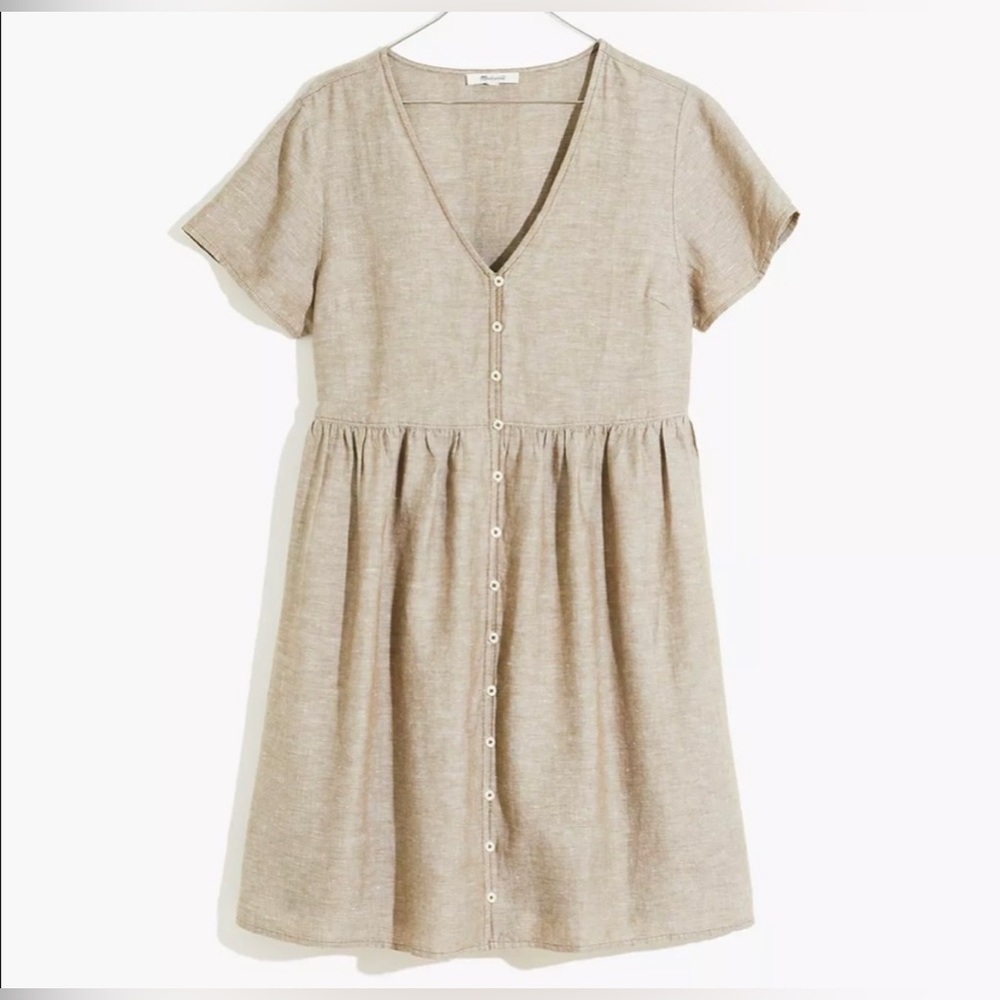 Madewell Linen Blend Alexandra Button Front Mini Dress Size XL